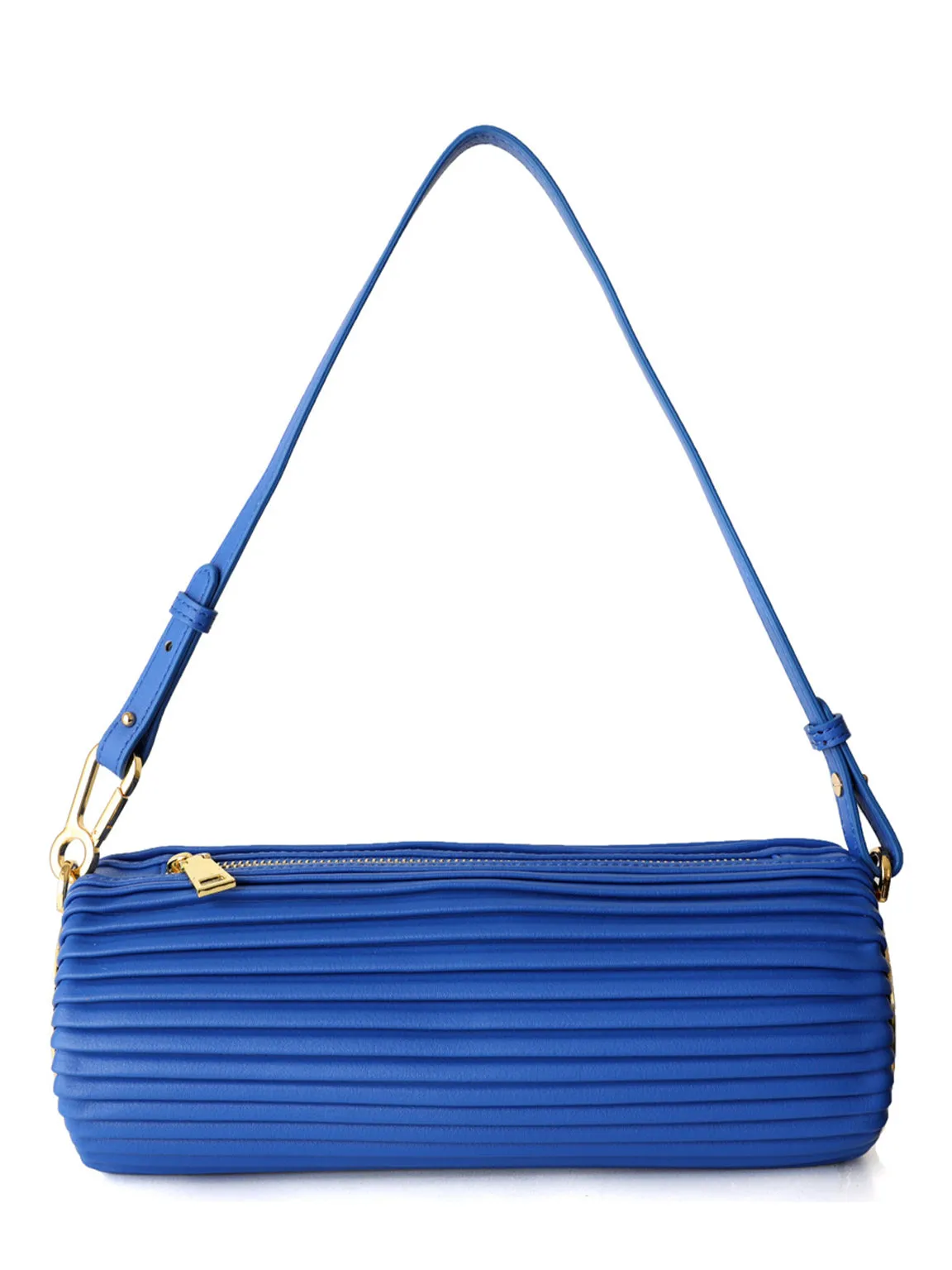 Vegan Leather Bracelet Drum Pleated Shoulder Bag Baguette Pouch