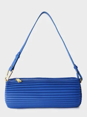 Vegan Leather Bracelet Drum Pleated Shoulder Bag Baguette Pouch