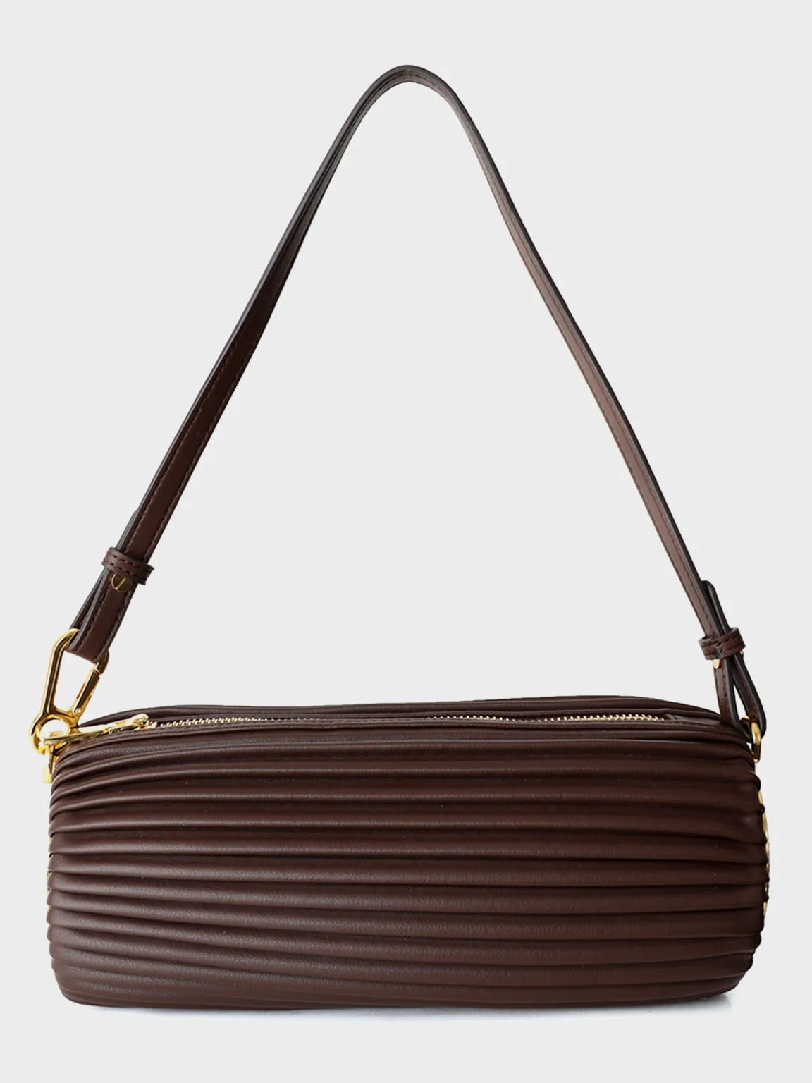 Vegan Leather Bracelet Drum Pleated Shoulder Bag Baguette Pouch