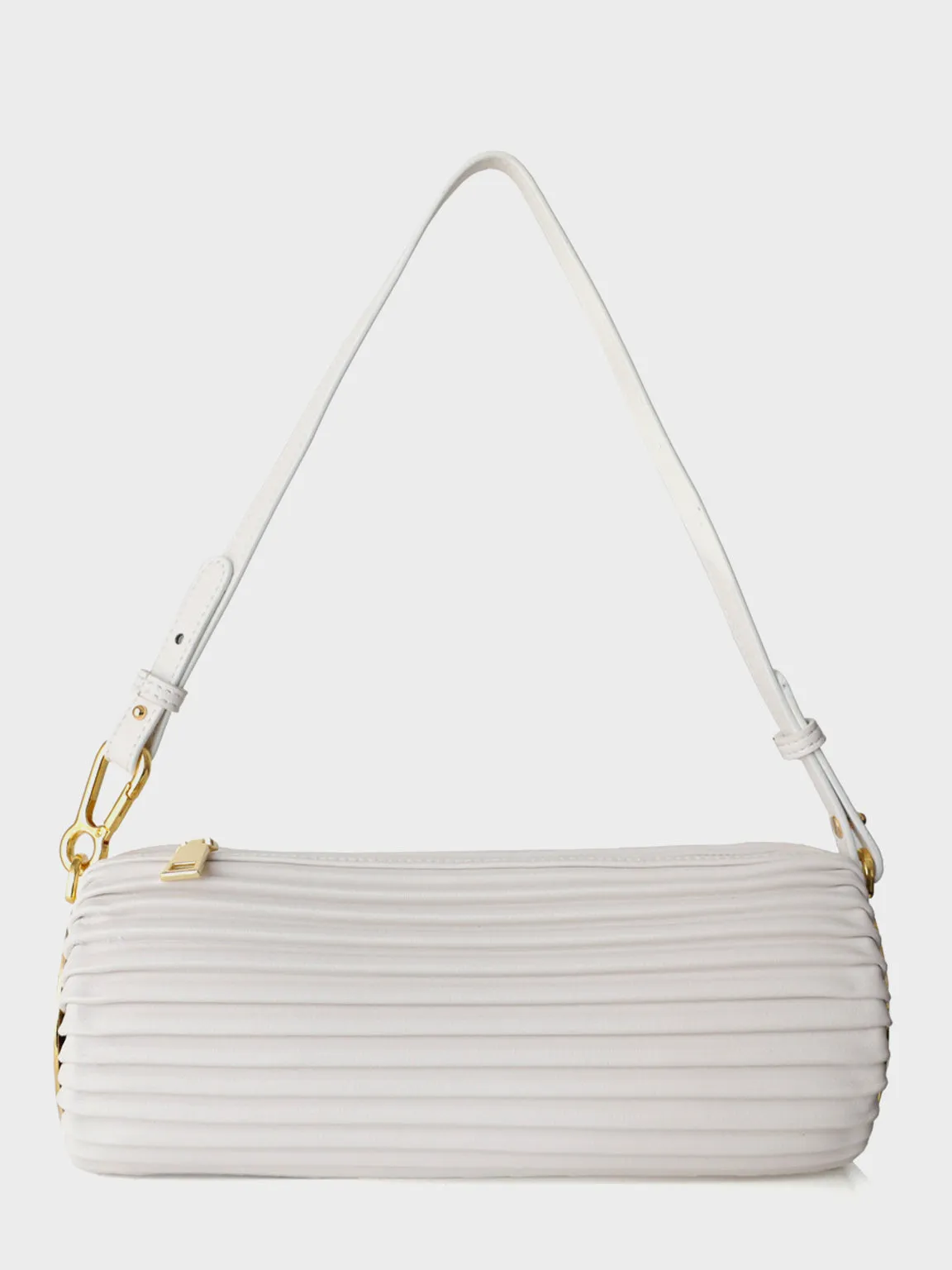 Vegan Leather Bracelet Drum Pleated Shoulder Bag Baguette Pouch