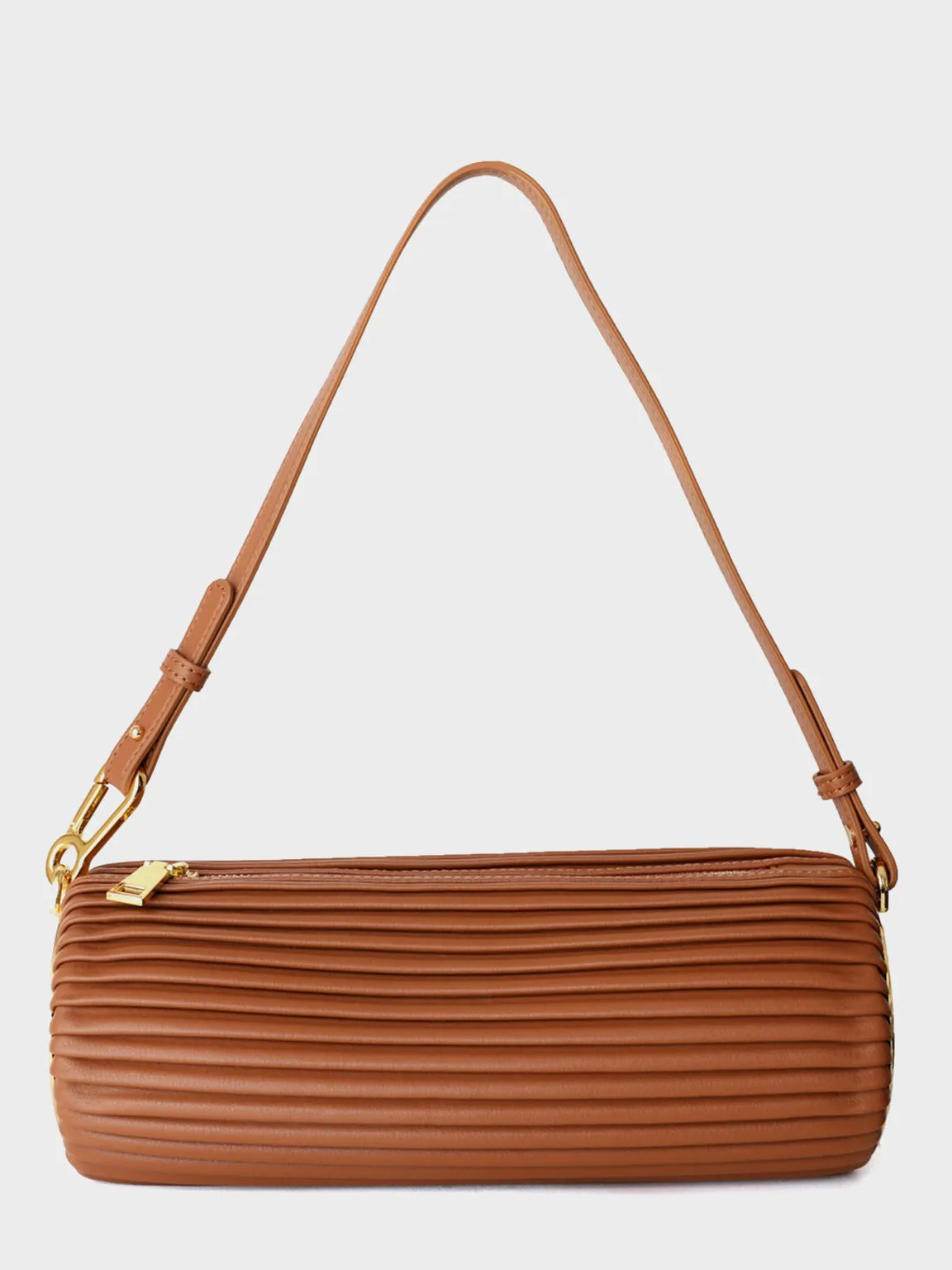 Vegan Leather Bracelet Drum Pleated Shoulder Bag Baguette Pouch