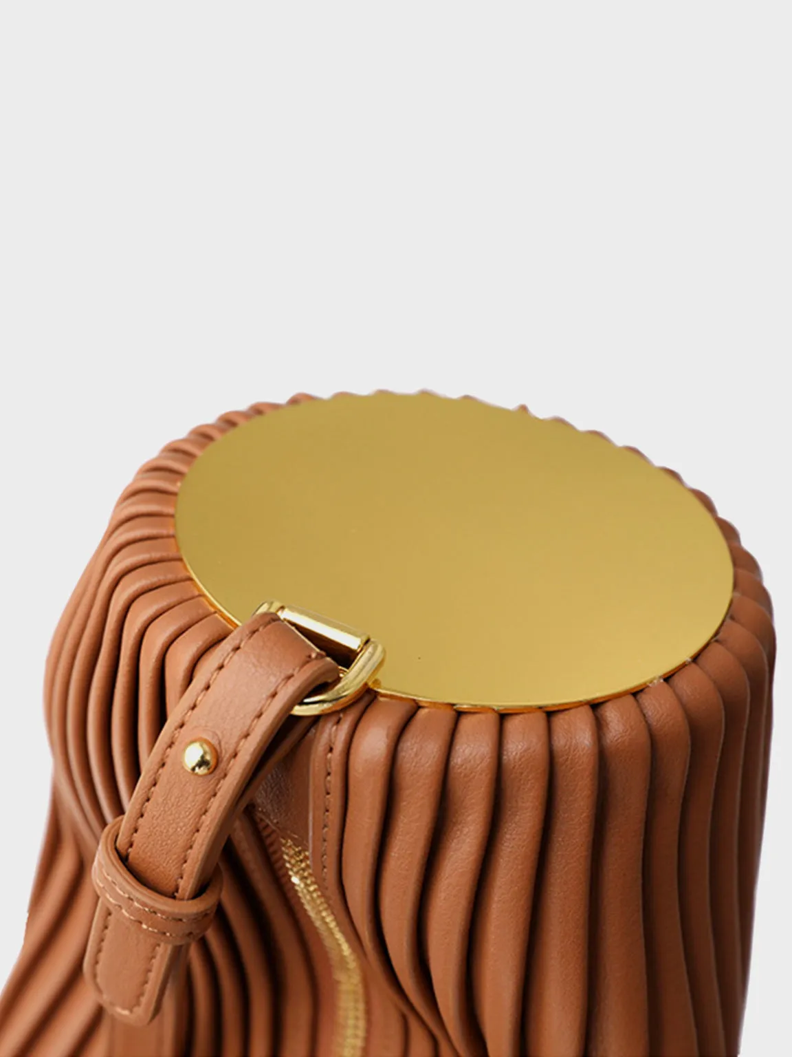 Vegan Leather Bracelet Drum Pleated Shoulder Bag Baguette Pouch