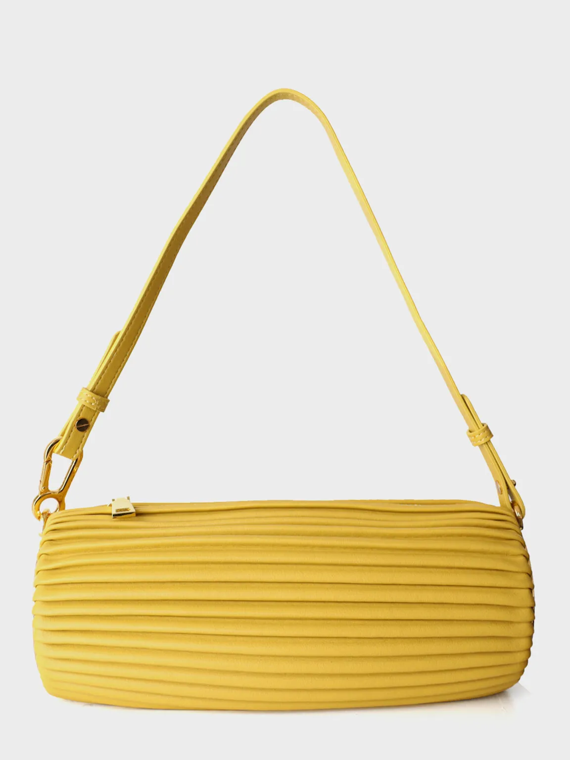 Vegan Leather Bracelet Drum Pleated Shoulder Bag Baguette Pouch