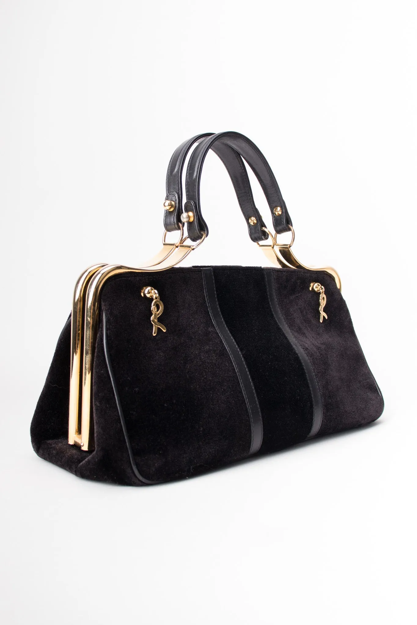 Velvet Hinged Frame Handbag
