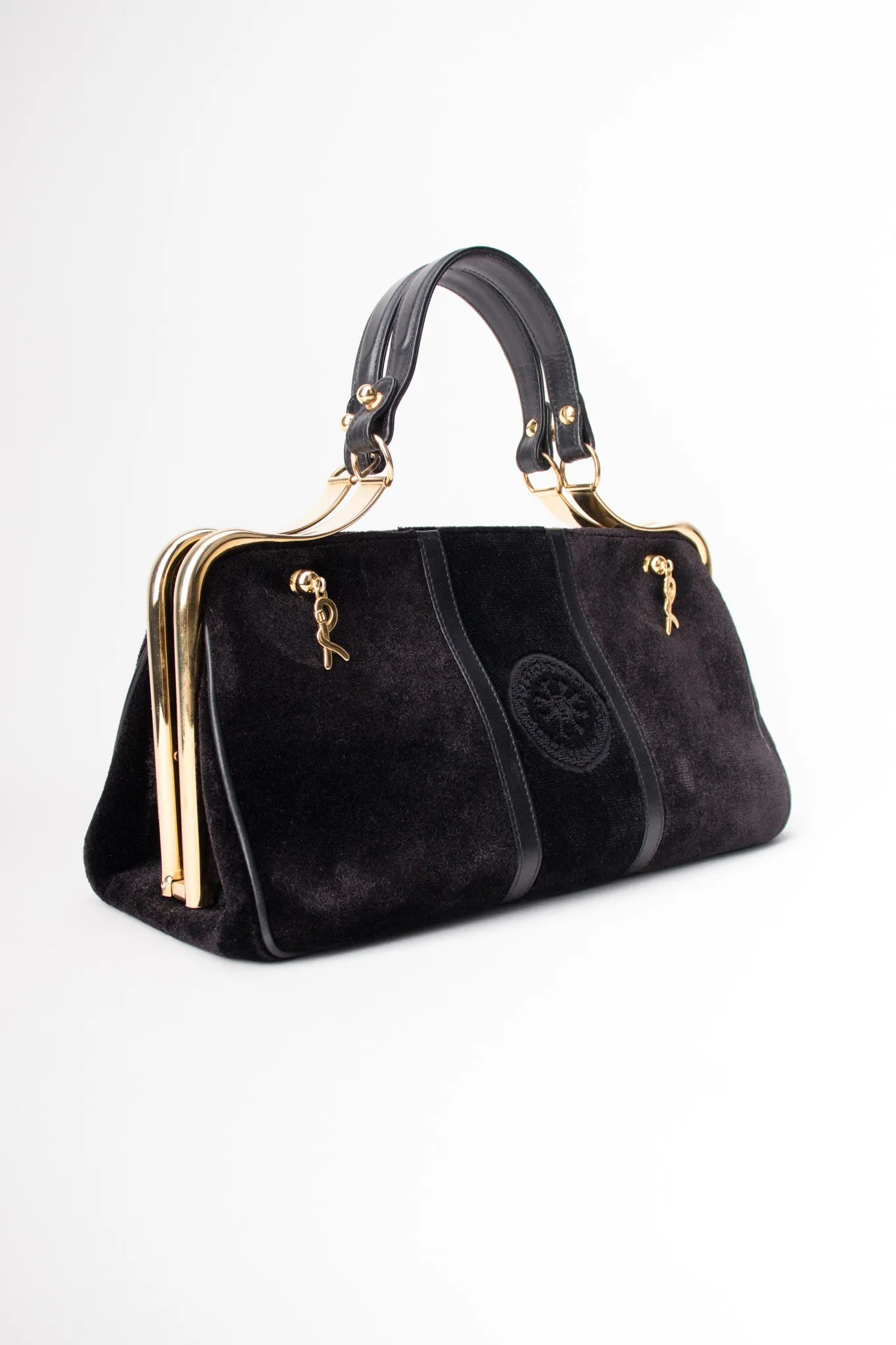 Velvet Hinged Frame Handbag