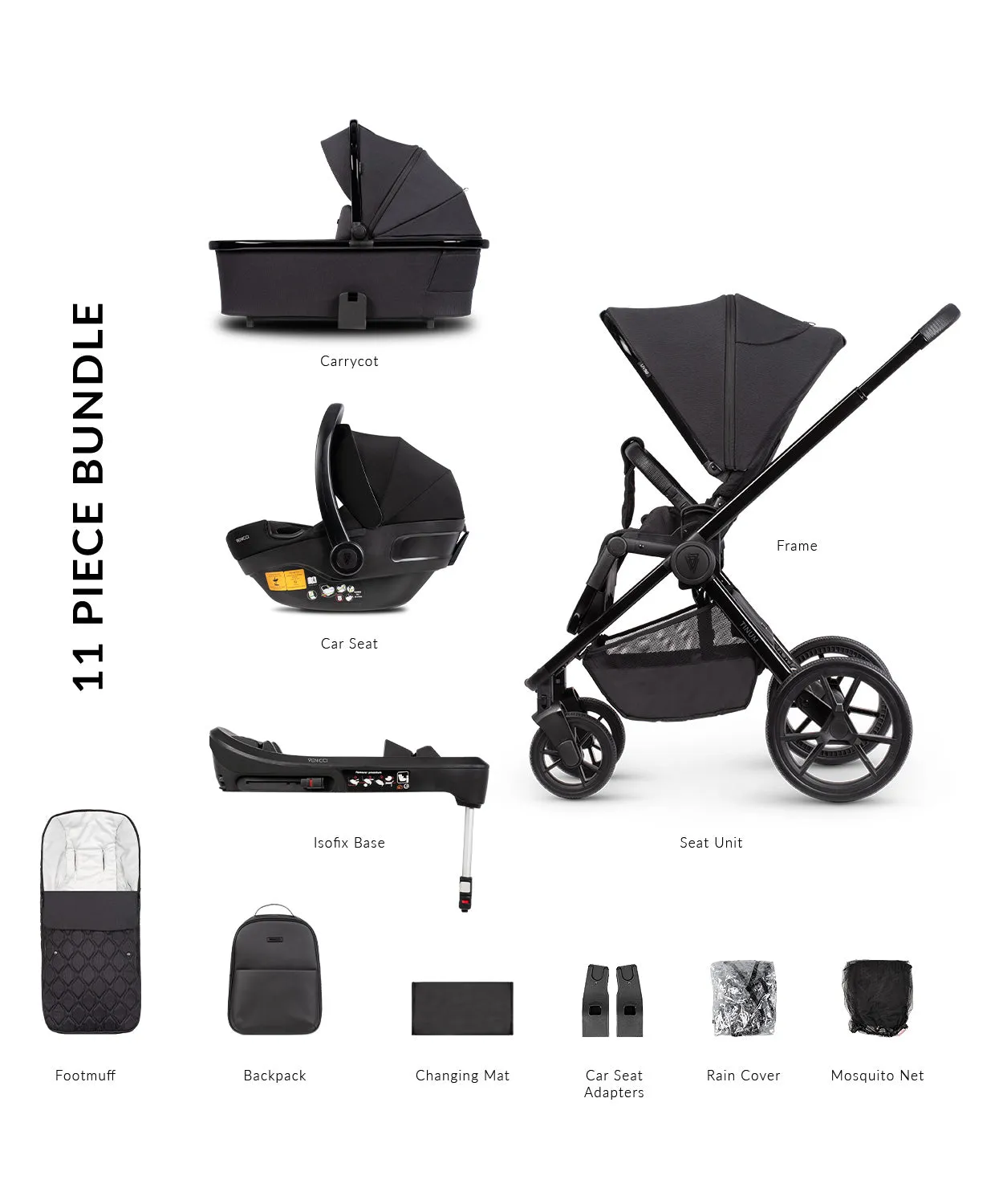 Venicci Tinum Edge bundle with Tiago iSize Car Seat & Base  - Raven SE