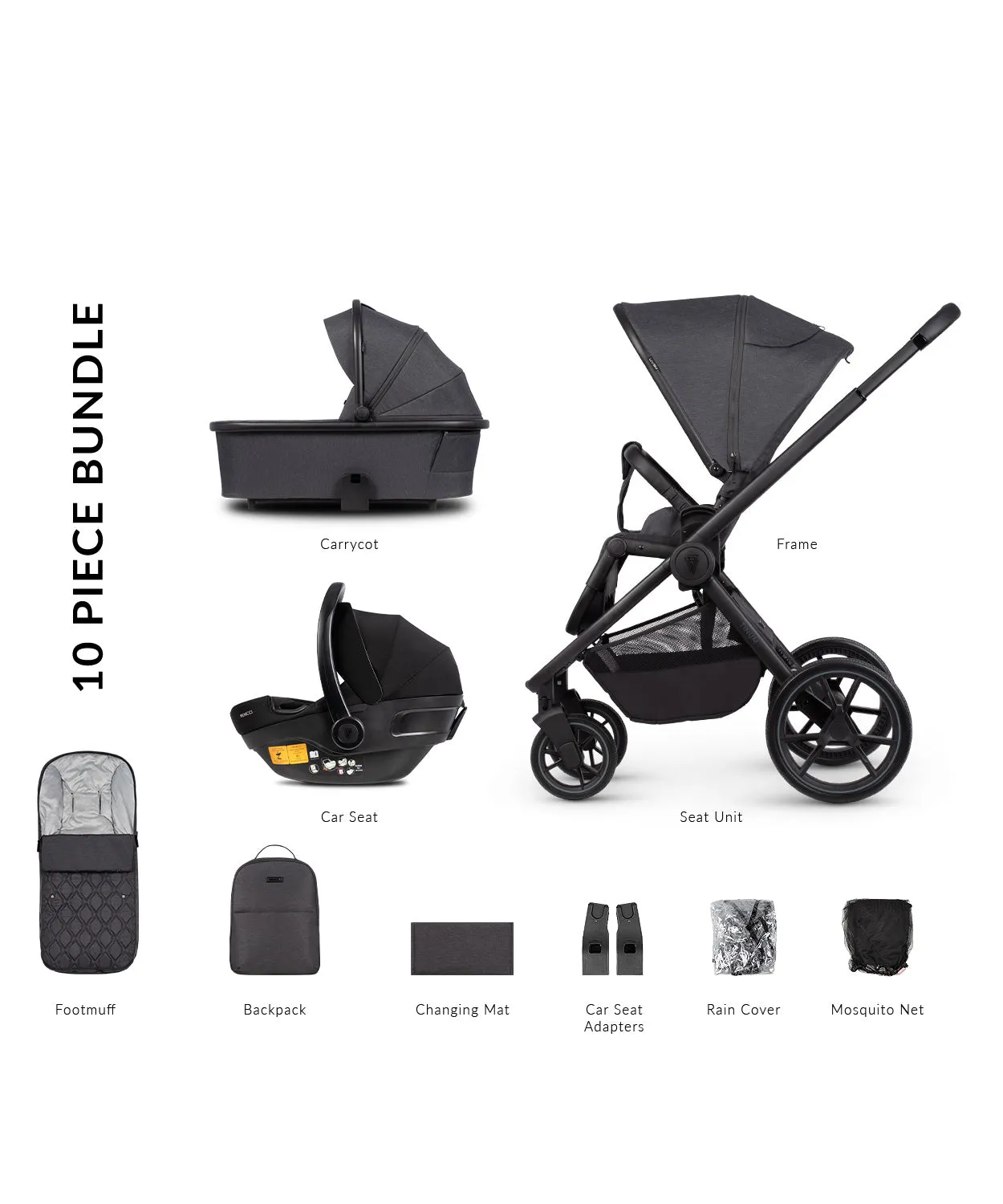 Venicci Tinum Edge bundle with Tiago iSize Car Seat  - Charcoal