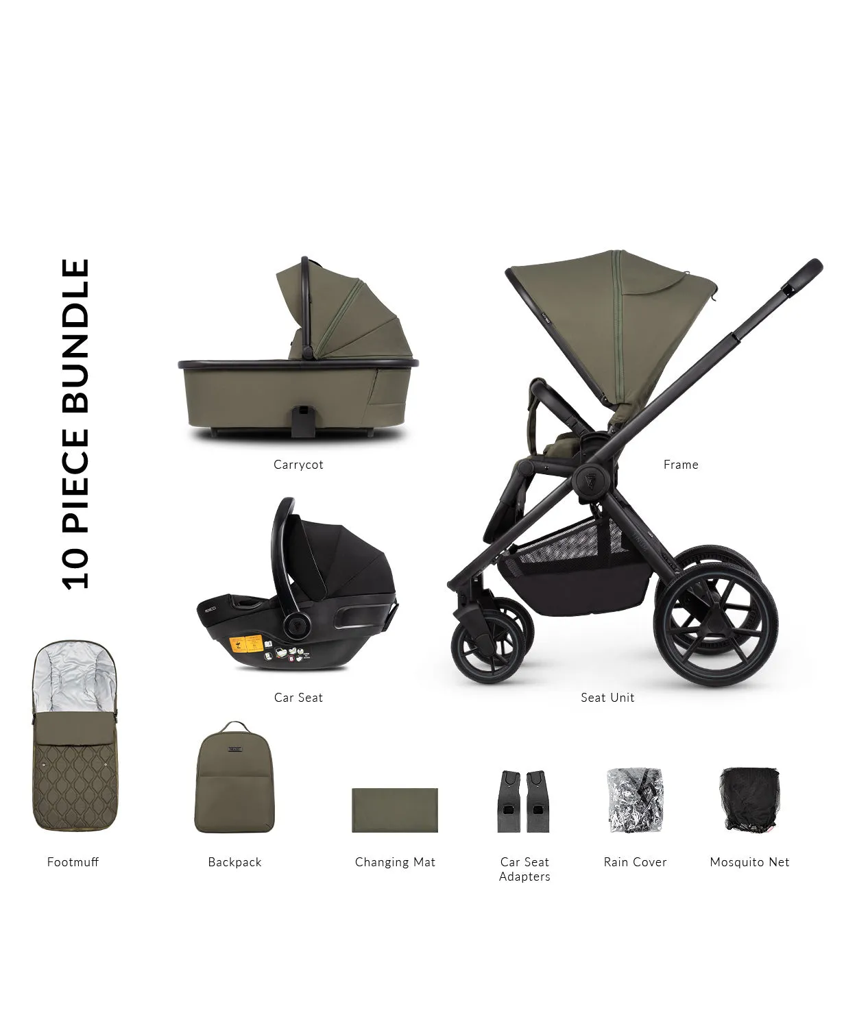 Venicci Tinum Edge bundle with Tiago iSize Car Seat  - Moss