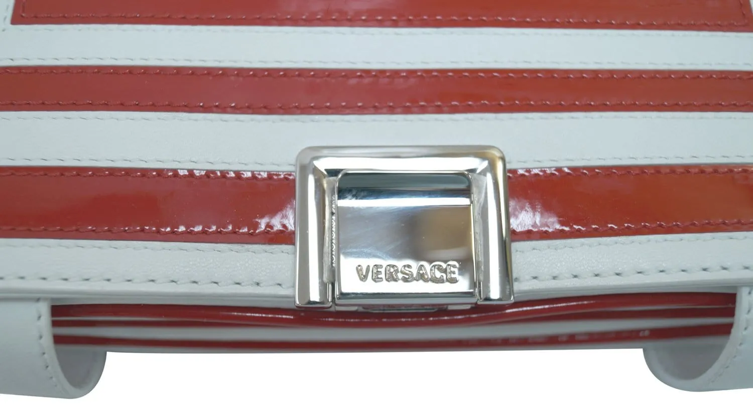 Versace Patent Leather Red/White Short Handle Flap Shoulder Bag - Last Call
