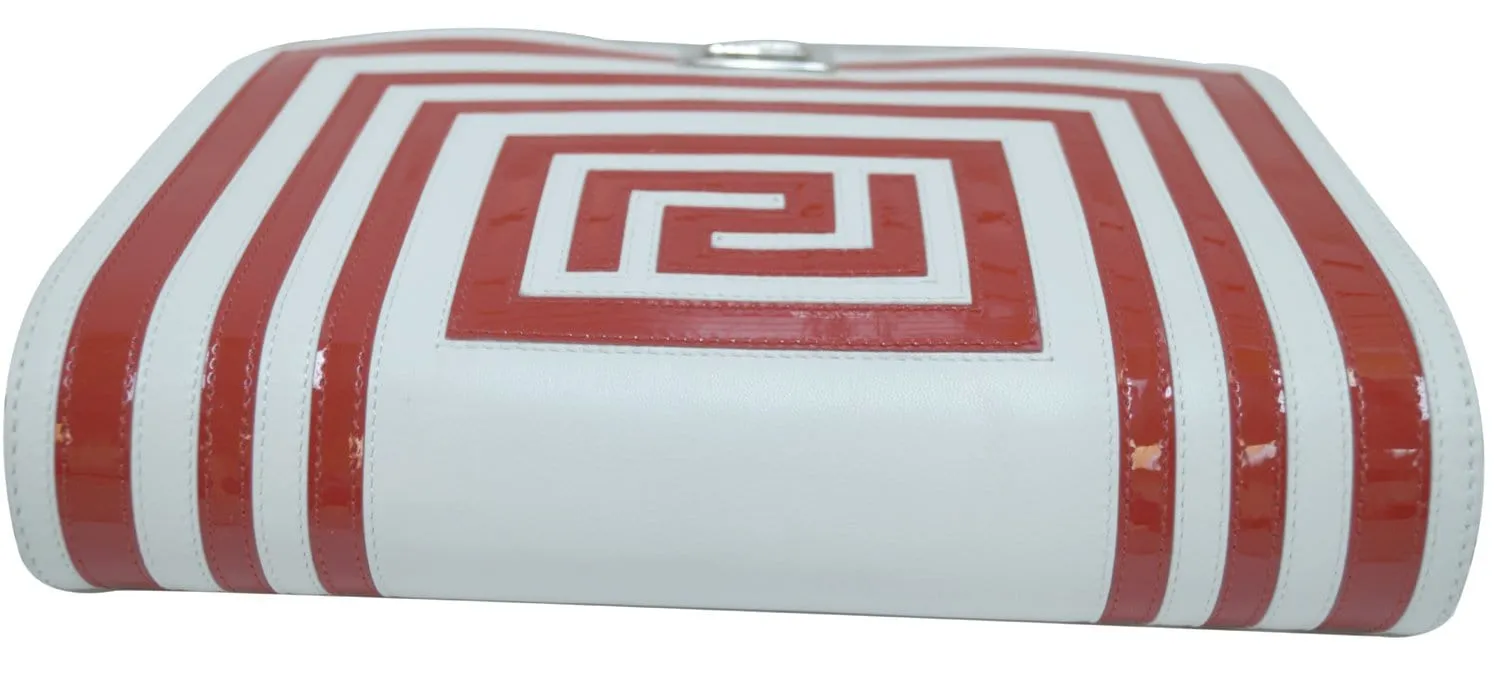 Versace Patent Leather Red/White Short Handle Flap Shoulder Bag - Last Call