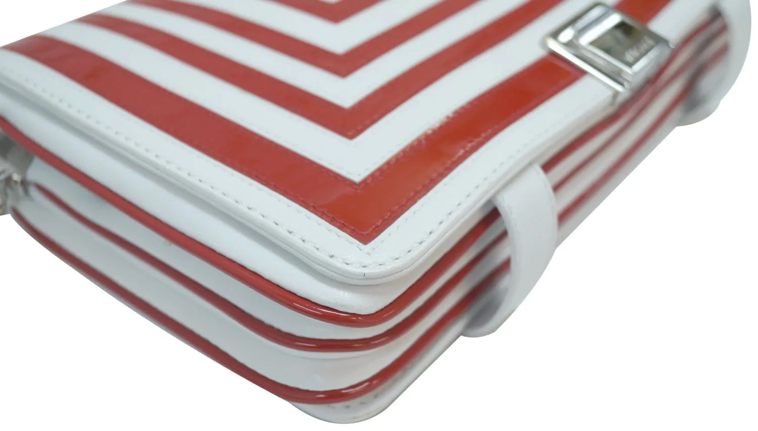 Versace Patent Leather Red/White Short Handle Flap Shoulder Bag - Last Call