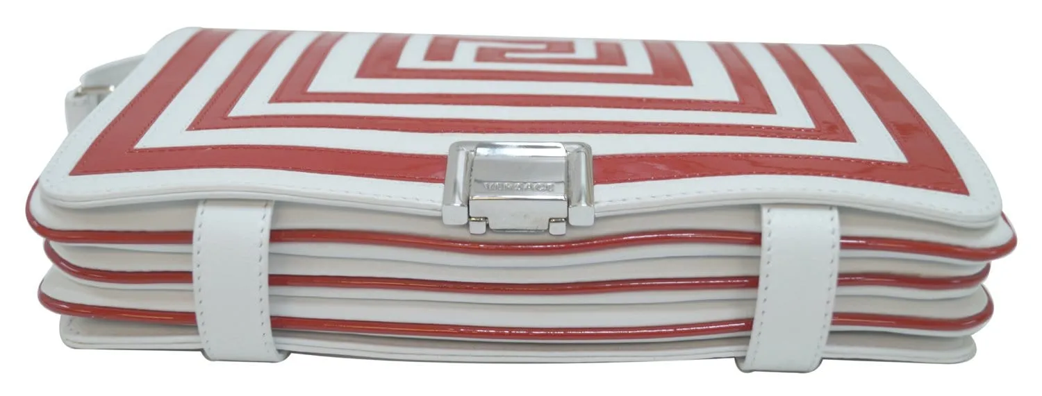Versace Patent Leather Red/White Short Handle Flap Shoulder Bag - Last Call