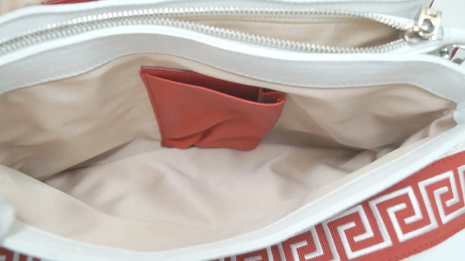 Versace Patent Leather Red/White Short Handle Flap Shoulder Bag - Last Call