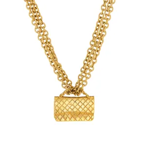 Vintage Chanel 2.55 Handbag Necklace Circa 1980s Triple Strand Yellow Gold Tone