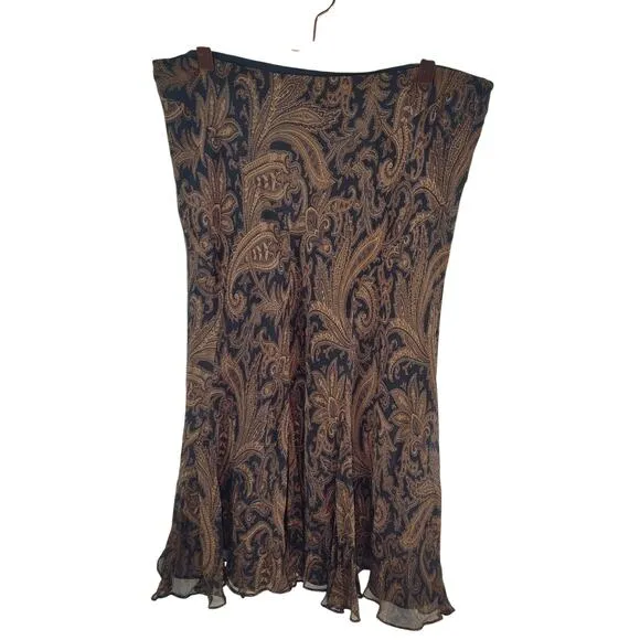 Vintage LAUREN Ralph Lauren Paisley Pattern Silk Skirt Knee Length Petite Medium