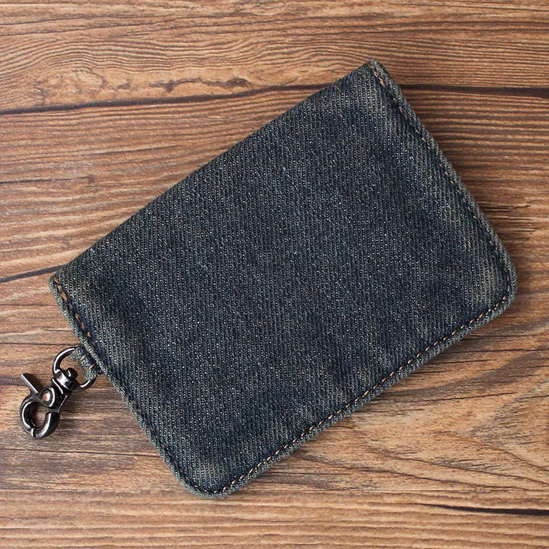 Vintage Womens Denim Card Holder with Lanyard Denim Blue Small Card Coin Bag for Women