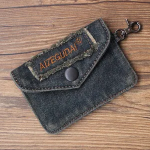 Vintage Womens Denim Card Holder with Lanyard Denim Blue Small Card Coin Bag for Women