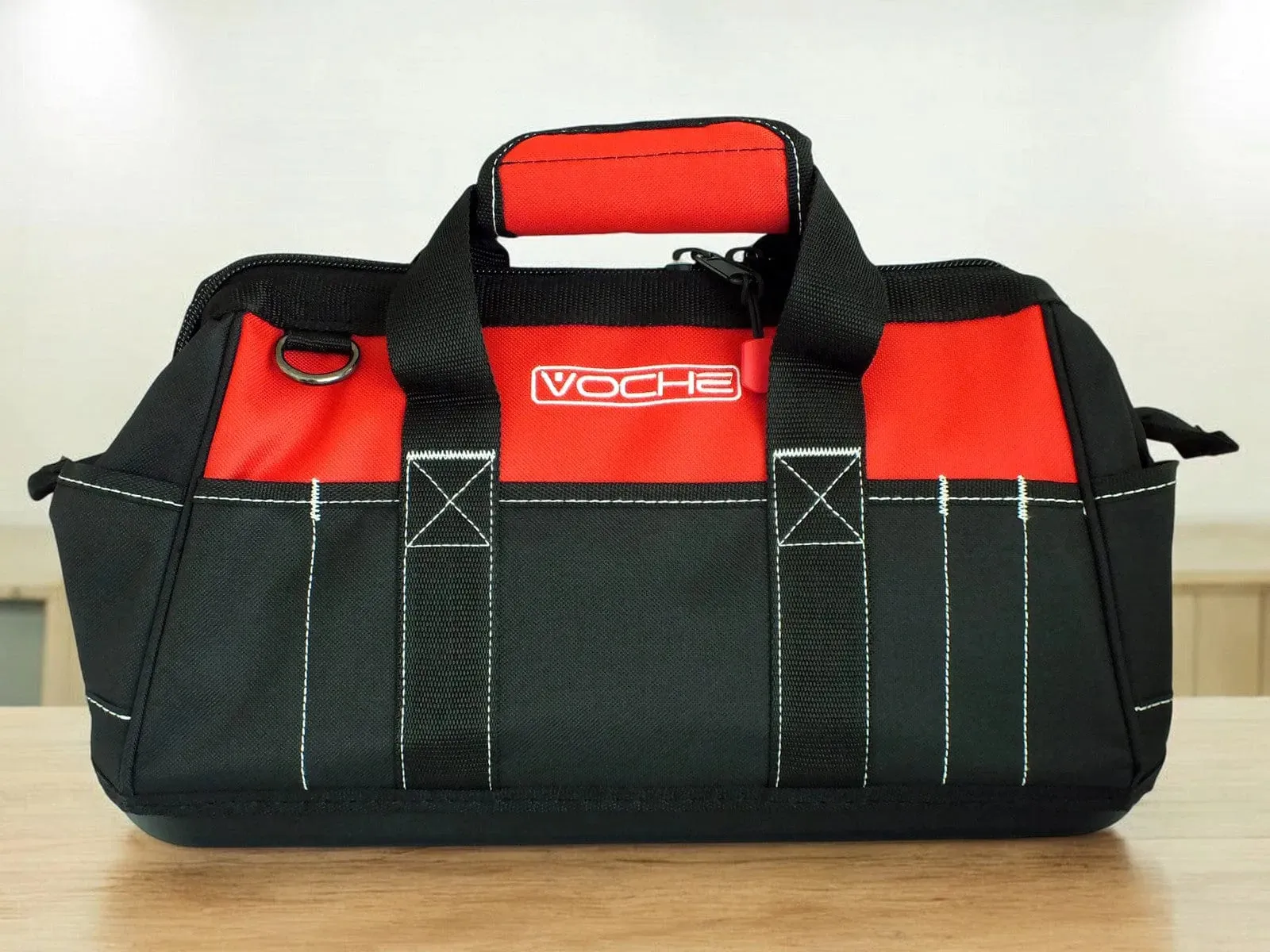 Voche 16" Wide Opening 21 Pocket Tool Bag with Rigid Base and Shoulder Strap
