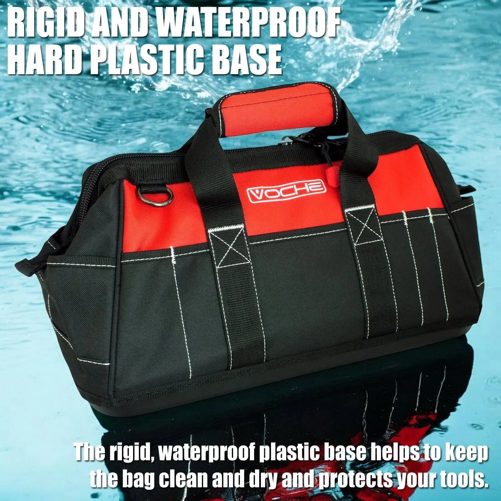 Voche 16" Wide Opening 21 Pocket Tool Bag with Rigid Base and Shoulder Strap