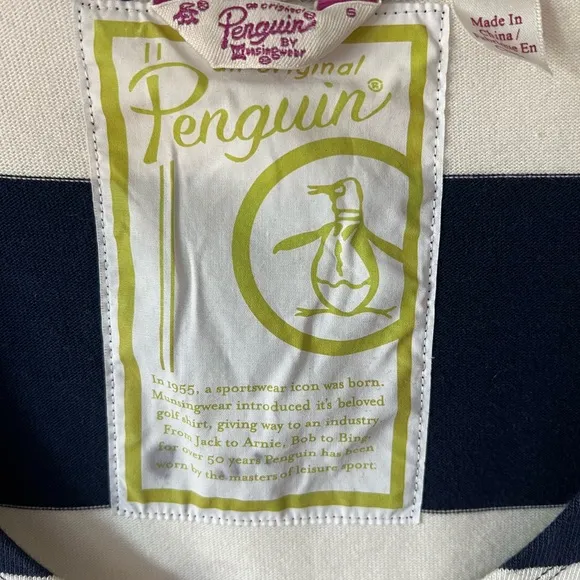 VTG Penguin beach coverup S mini dress big stripes pockets grommets early 2000s