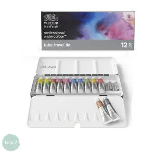 Watercolour Paint Sets - Winsor & Newton PROFESSIONAL - TUBE TRAVEL TIN - 12 Tubes