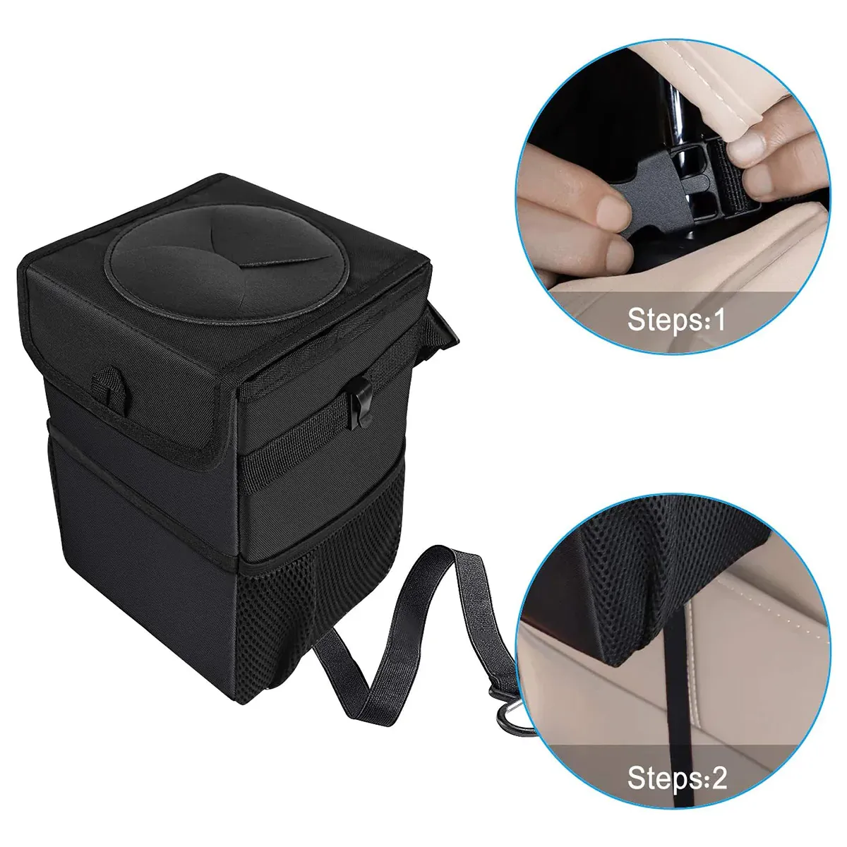 Waterproof Car Trash Can with Lid and Storage Pockets, Custom-Fit For Car, 100% Leak-Proof Car Organizer, Waterproof Car Garbage Can, Multipurpose Trash Bin for Car WAFT234