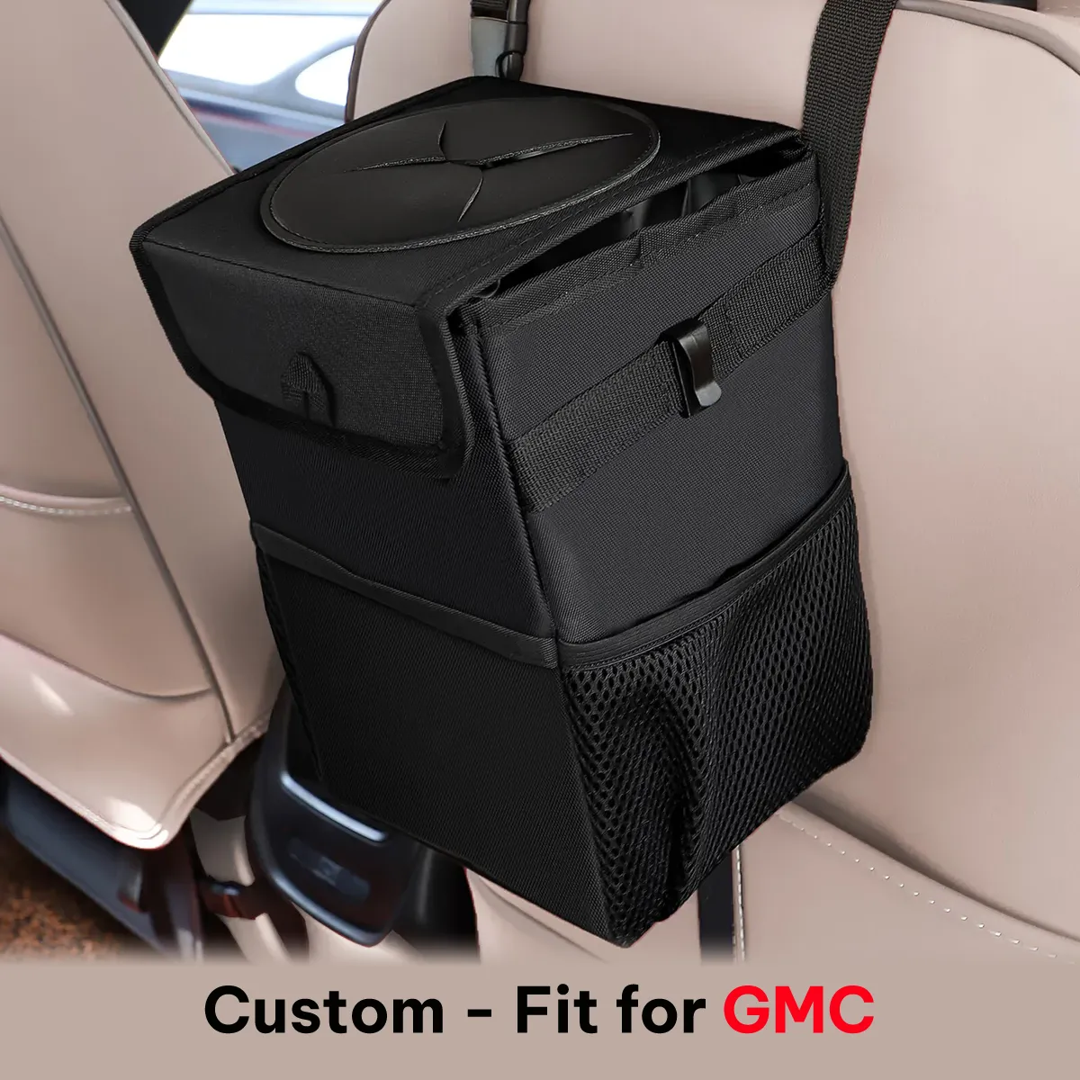 Waterproof Car Trash Can with Lid and Storage Pockets, Custom-Fit For Car, 100% Leak-Proof Car Organizer, Waterproof Car Garbage Can, Multipurpose Trash Bin for Car WAWQ234
