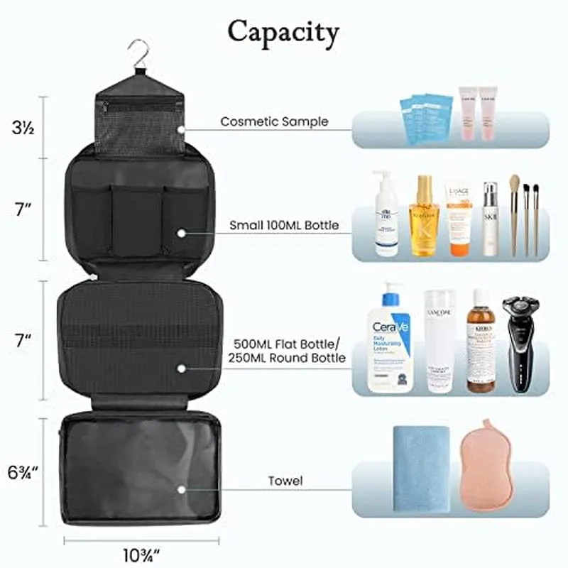 Waterproof Travel Toiletry Bag with 4 Compartments for Men and Women