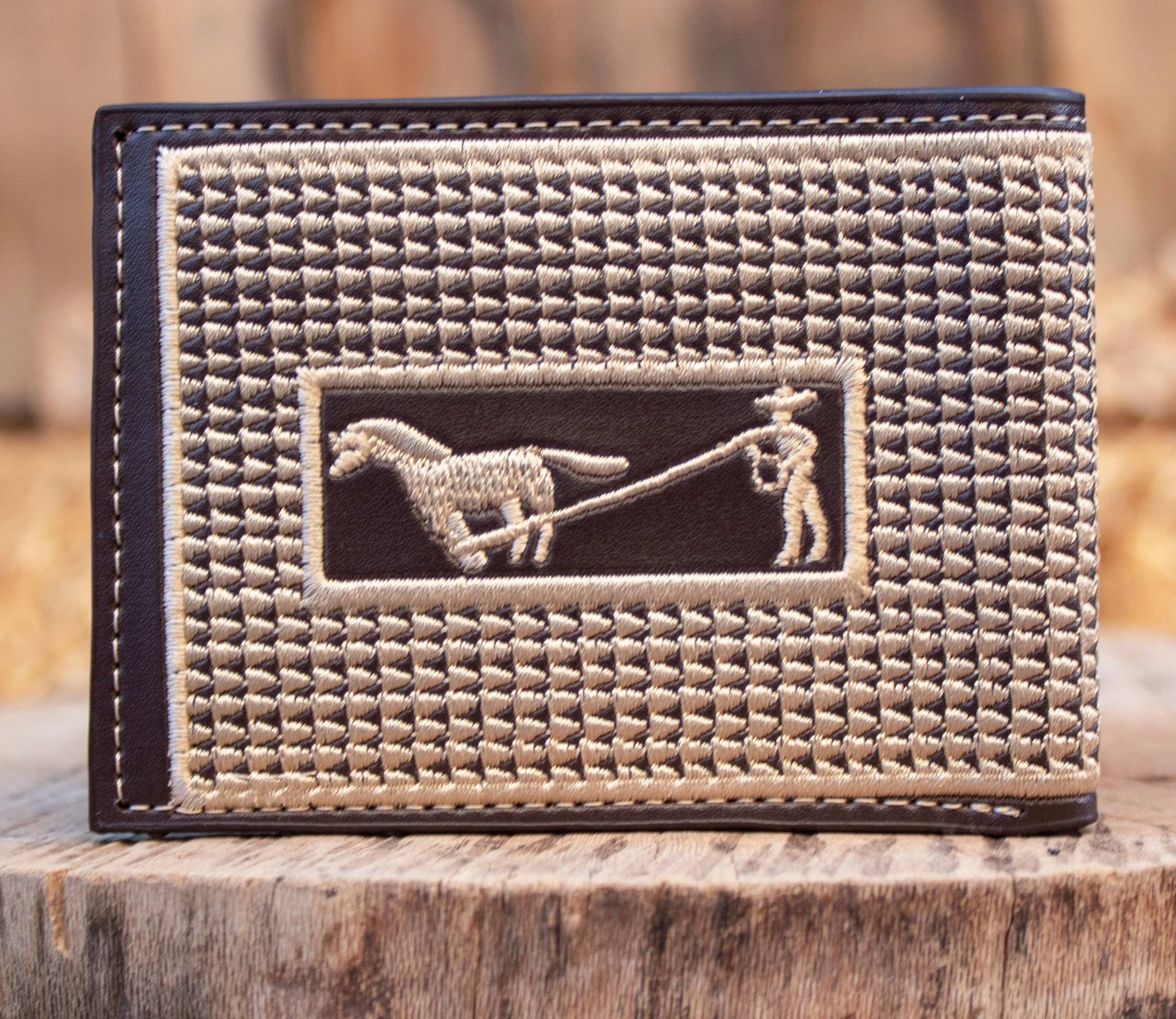 WESTERN RODEO EMBROIDERED leather bi fold wallet cartera Suerte charra jaripeo