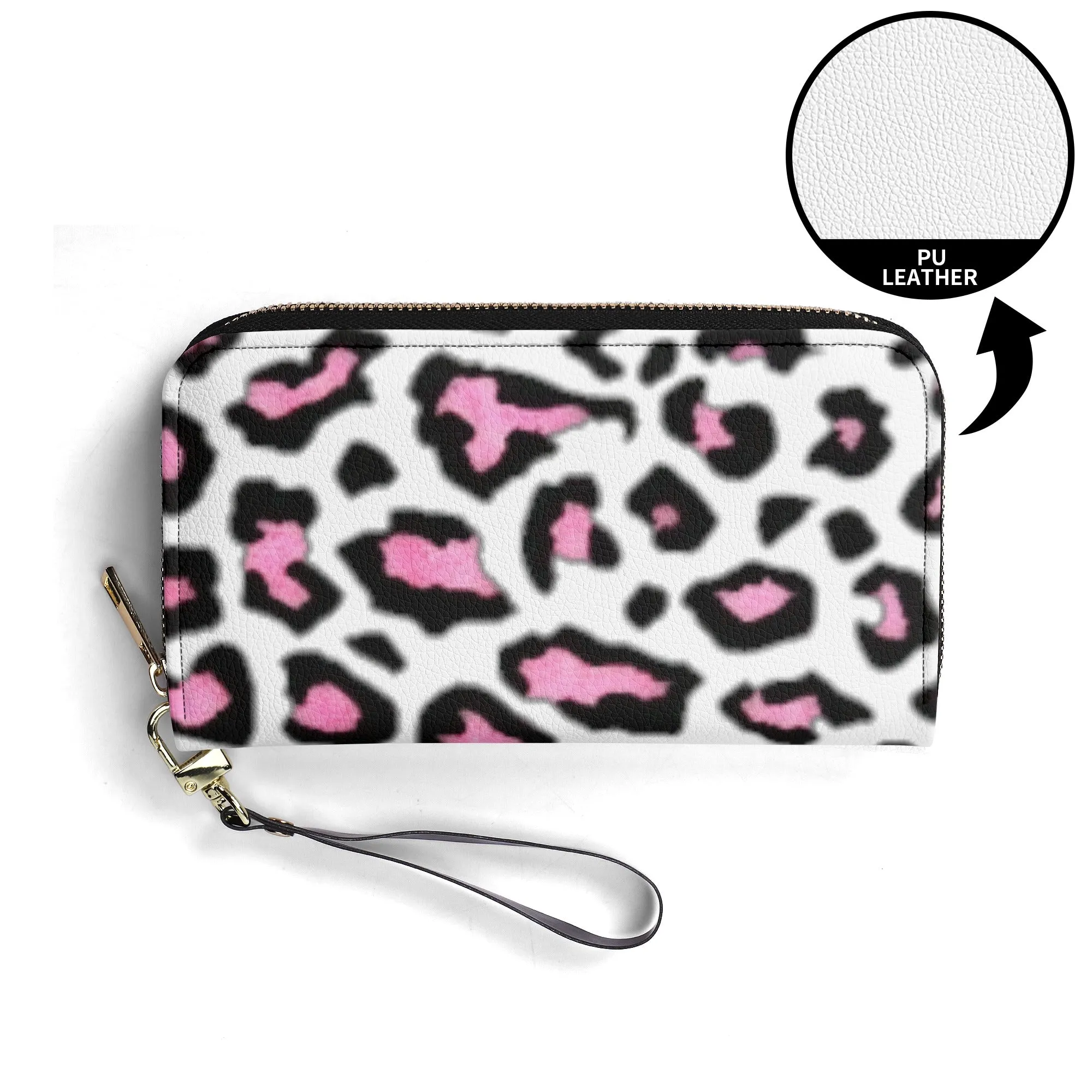 White & Pink/Black Leopard Print PU Leather Wallet