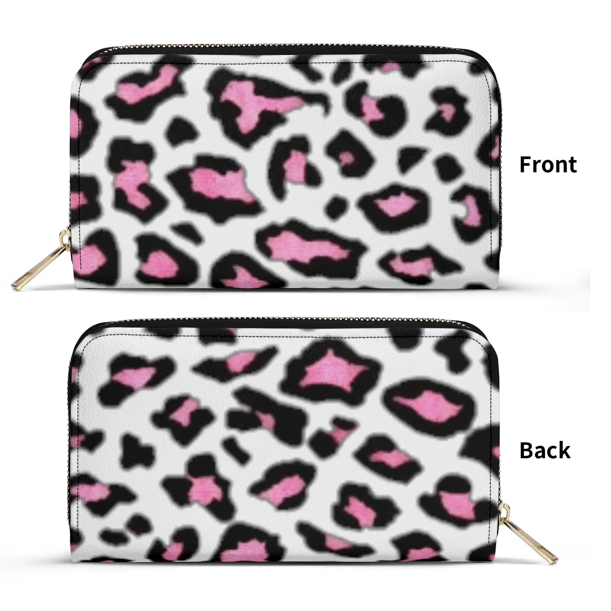 White & Pink/Black Leopard Print PU Leather Wallet