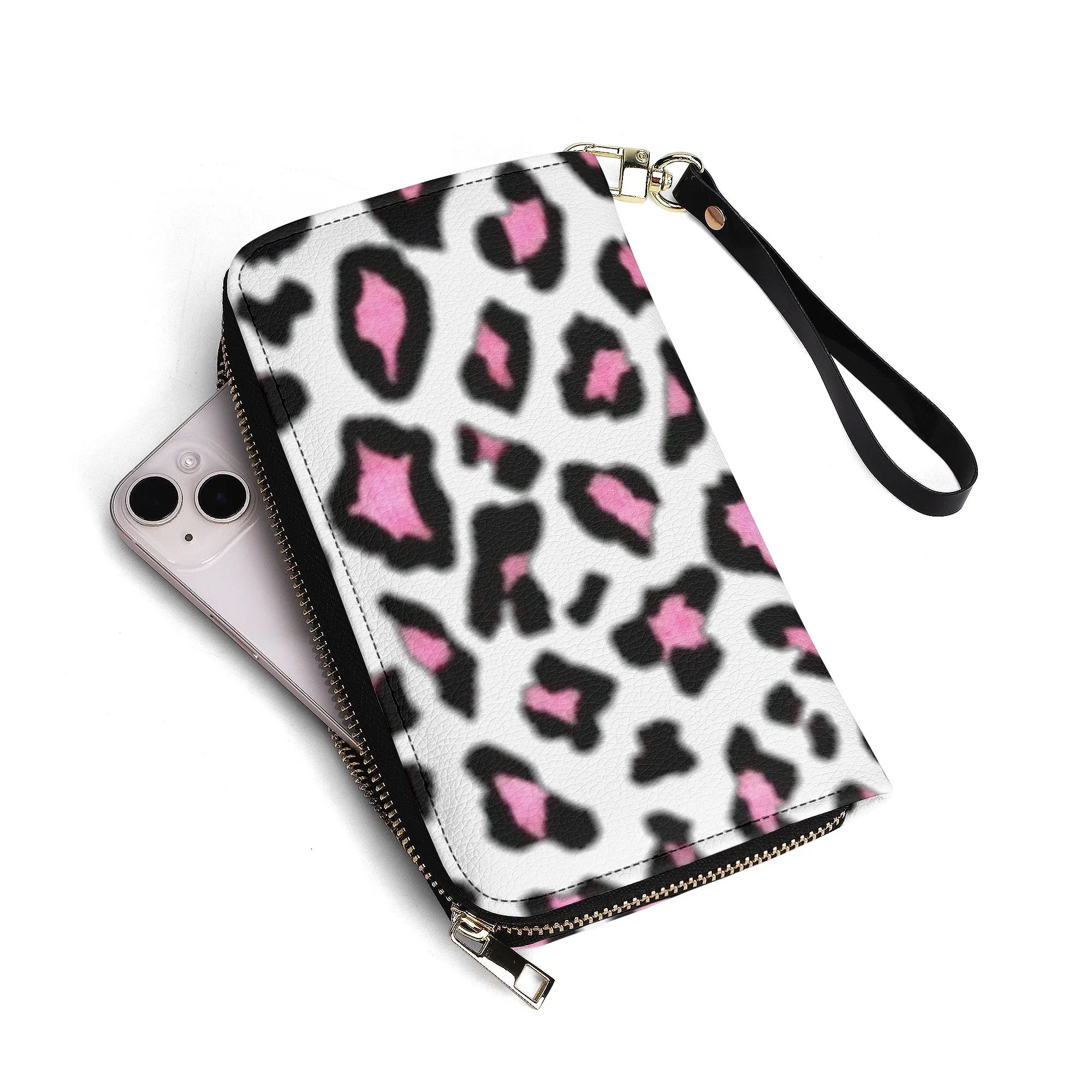 White & Pink/Black Leopard Print PU Leather Wallet