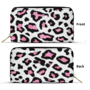 White & Pink/Black Leopard Print PU Leather Wallet