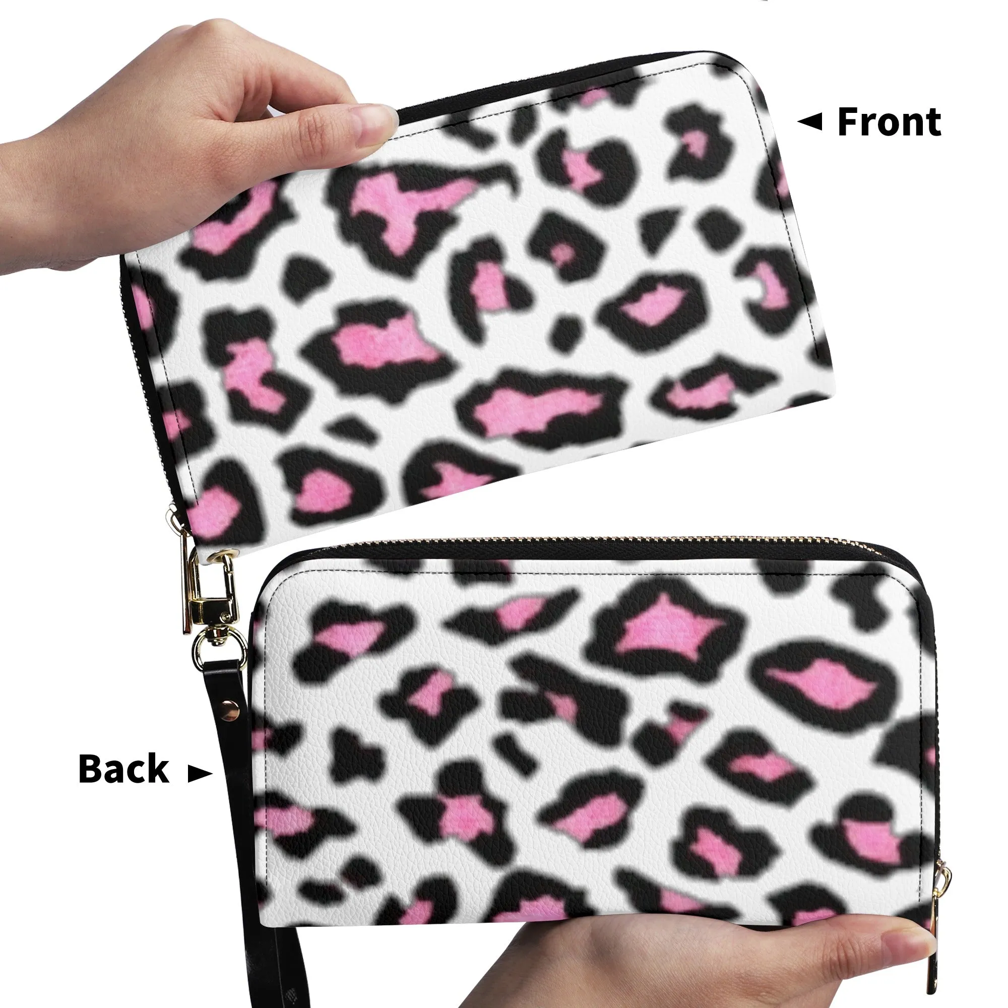 White & Pink/Black Leopard Print PU Leather Wallet