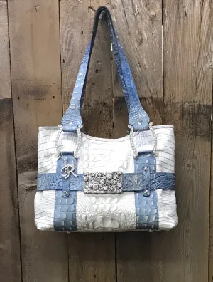 White And Blue Croc Leather With Buckle