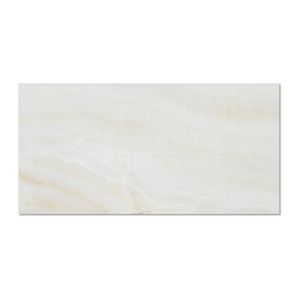 White Onyx (Bianco Fantastico) 3 X 6 Subway Brick Tile, Vein-Cut, Polished - Box of 5 sq. ft.