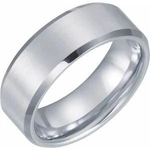 White Tungsten 8 mm Satin & Beveled-Edge Band Size 11