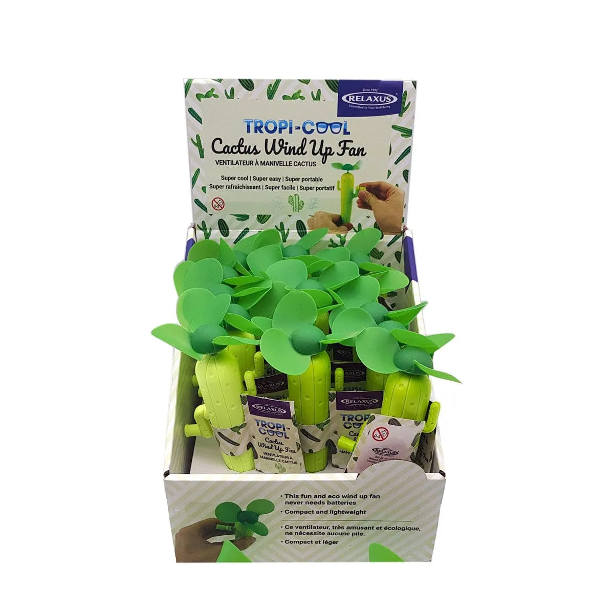 Wholesale Small Personal Wind Up Cactus Fan Displayer of 18