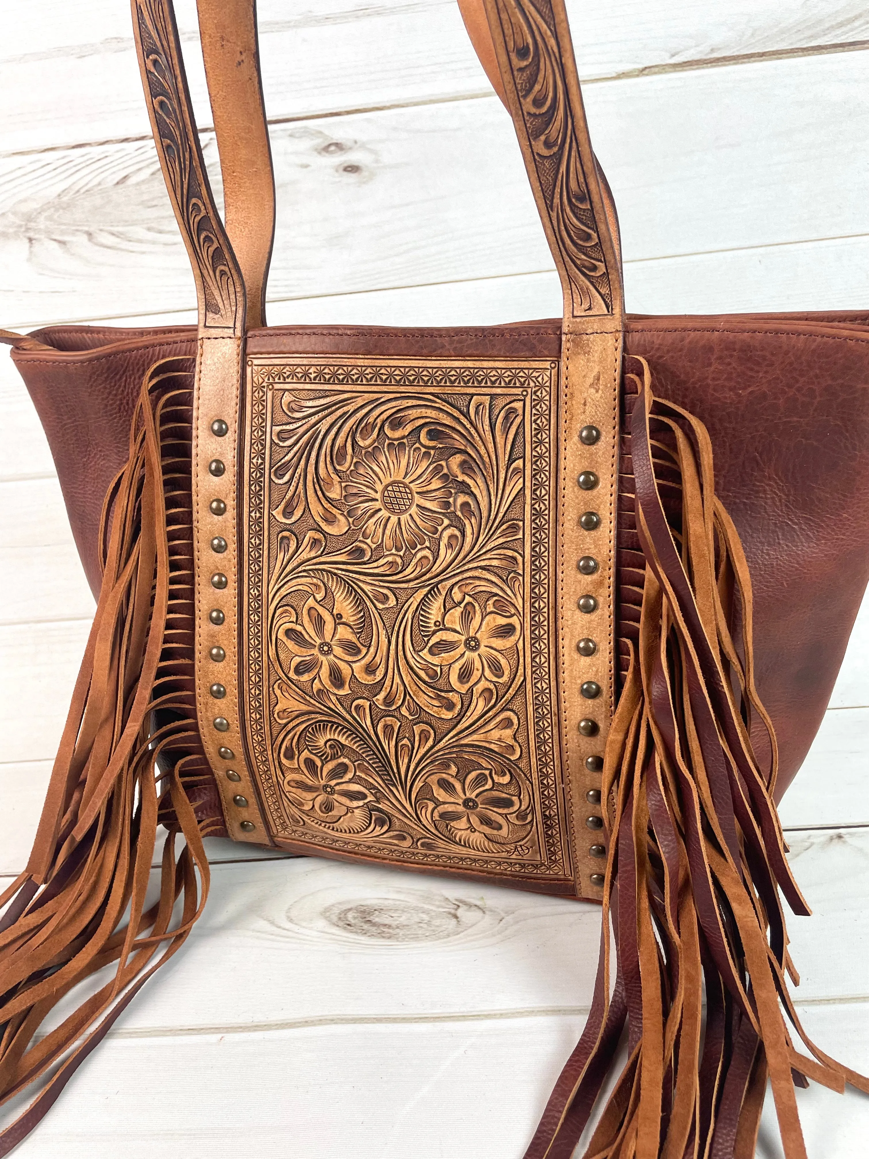 Wild Flower Leather Tooled Tote