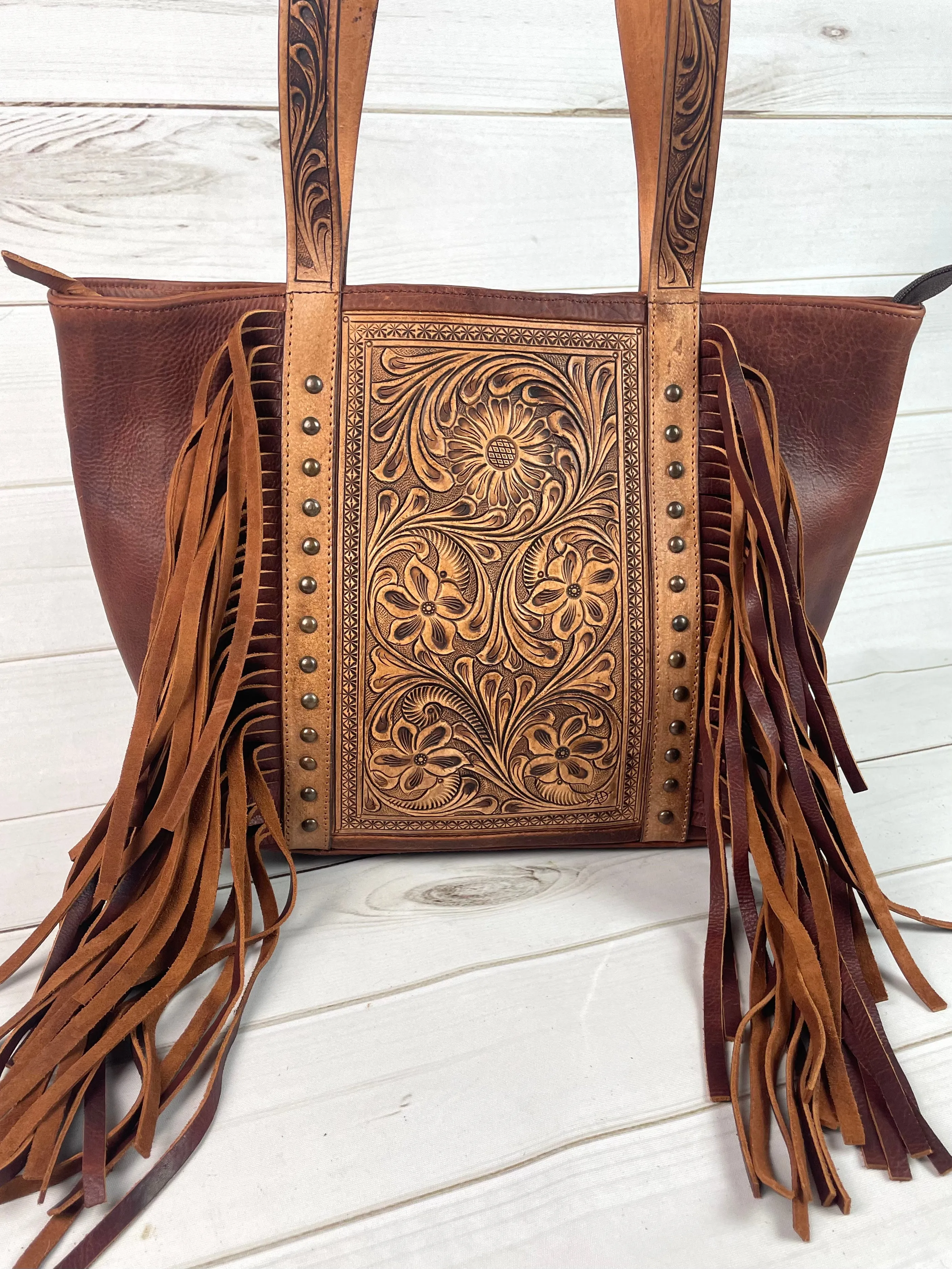 Wild Flower Leather Tooled Tote