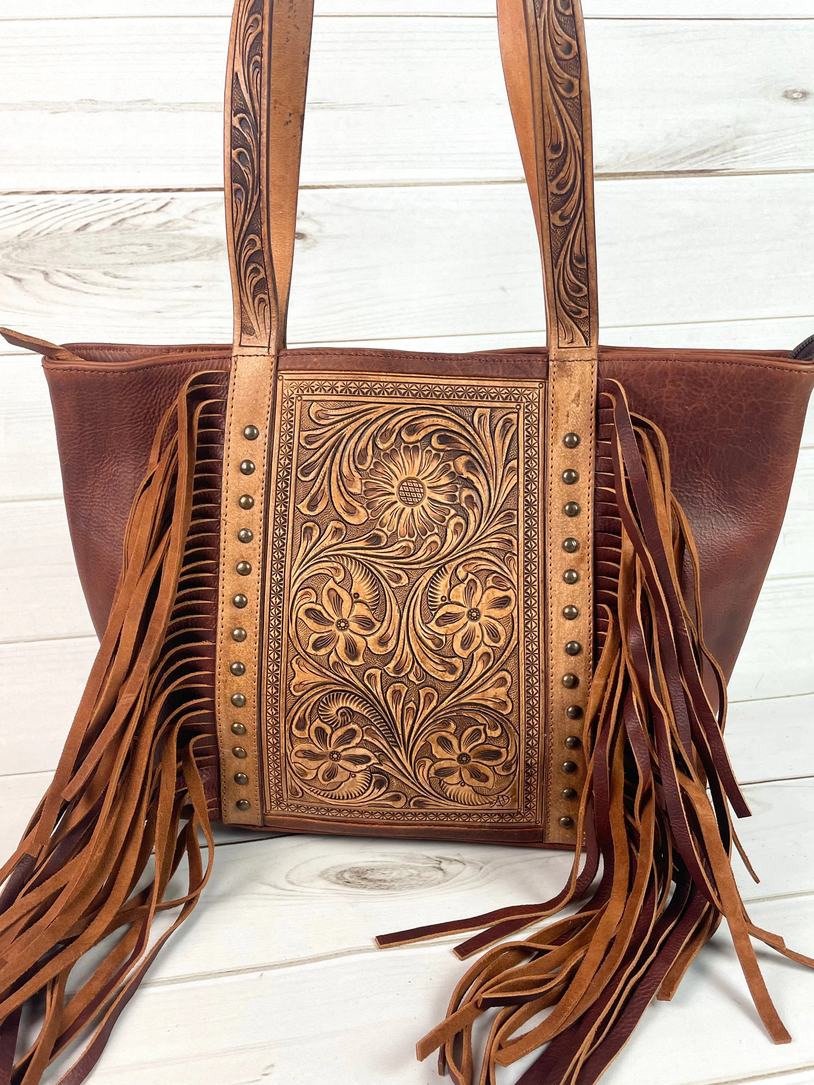 Wild Flower Leather Tooled Tote