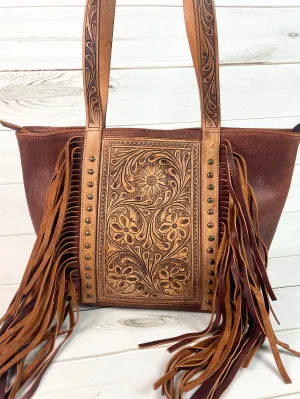 Wild Flower Leather Tooled Tote