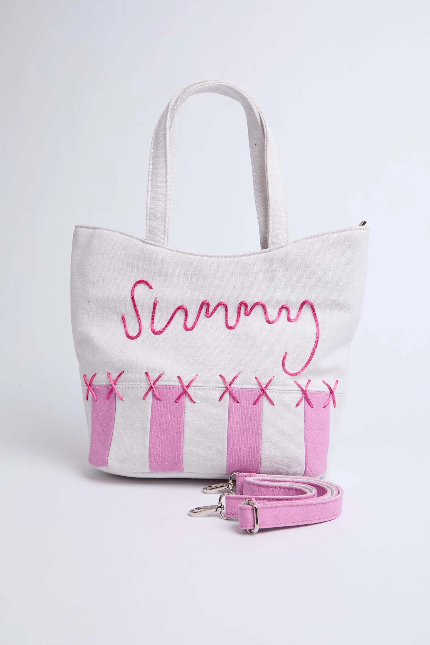 Women Bag  Two Tone Tote With Embroidered Pink