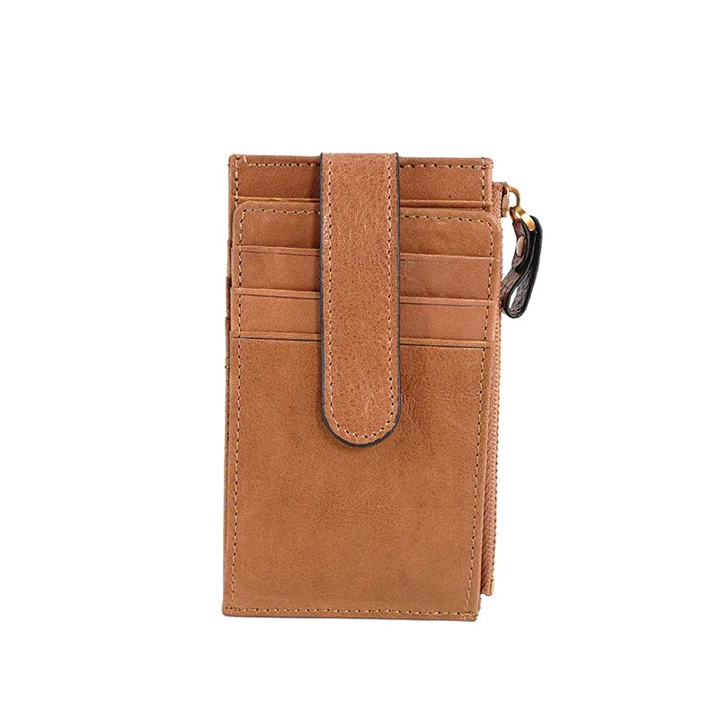 Womens Black Coffee Leather Card Holders Wallet Vertical Slim Billfold Wallet Card Holders for Ladies