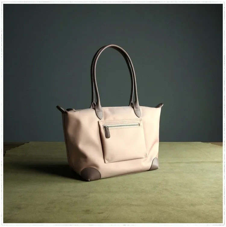 Womens Black Nylon Shoulder Tote Medium Light Pink&Black Nylon Handbag Purse for Ladies