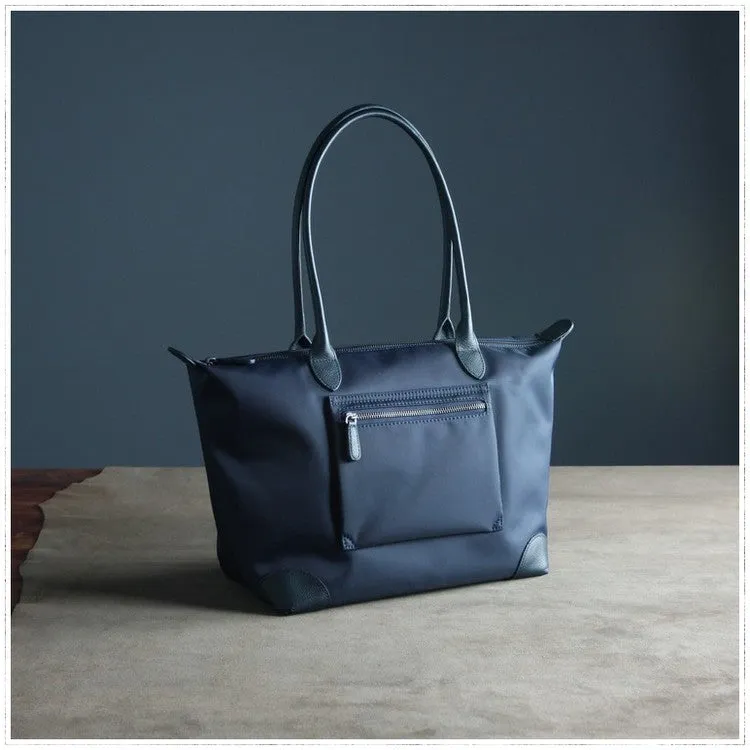 Womens Navy Nylon Shoulder Tote Large Dark Blue Nylon Handbag Purse for Ladies