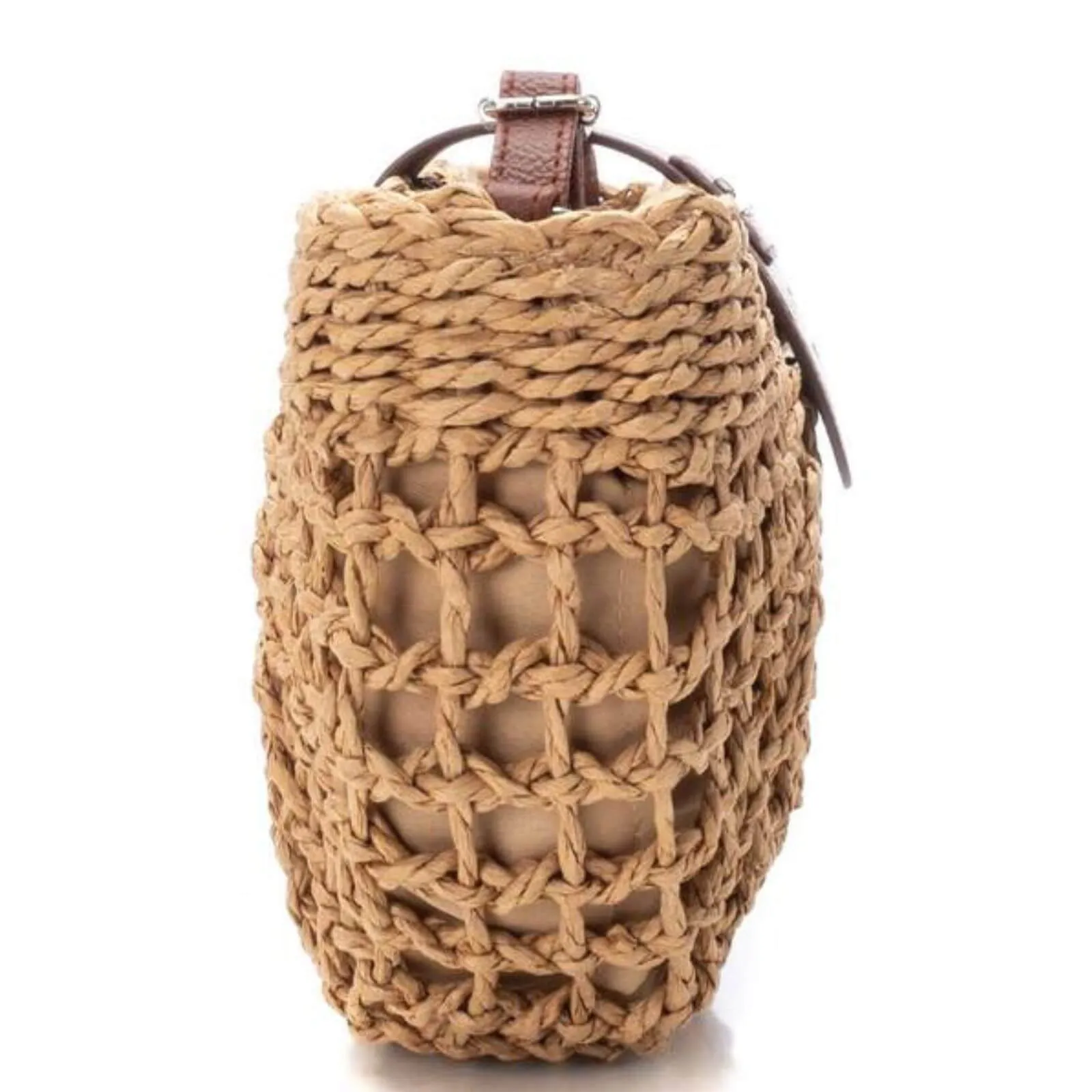 XTI Raffia Half Moon Crossbody Bag - Taupe