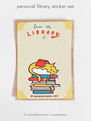 Yellow Cat Bookplate Stickers (Ex Libris Book Labels) Set of 6