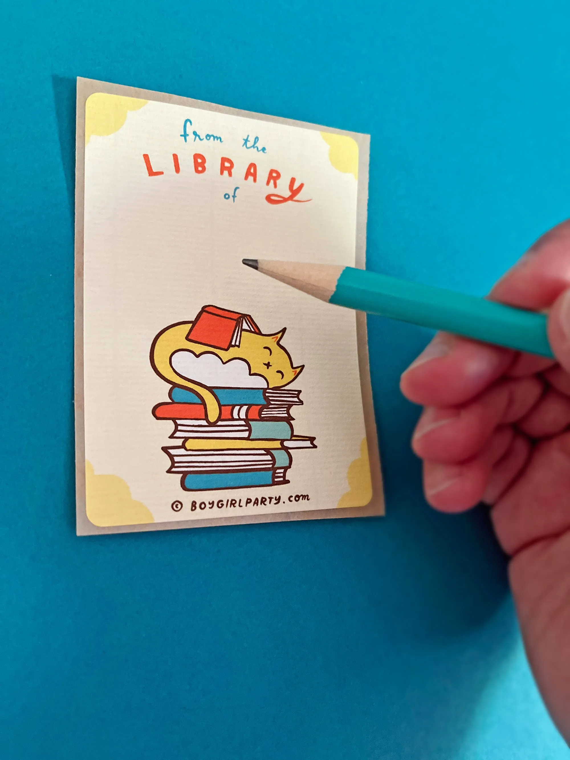 Yellow Cat Bookplate Stickers (Ex Libris Book Labels) Set of 6