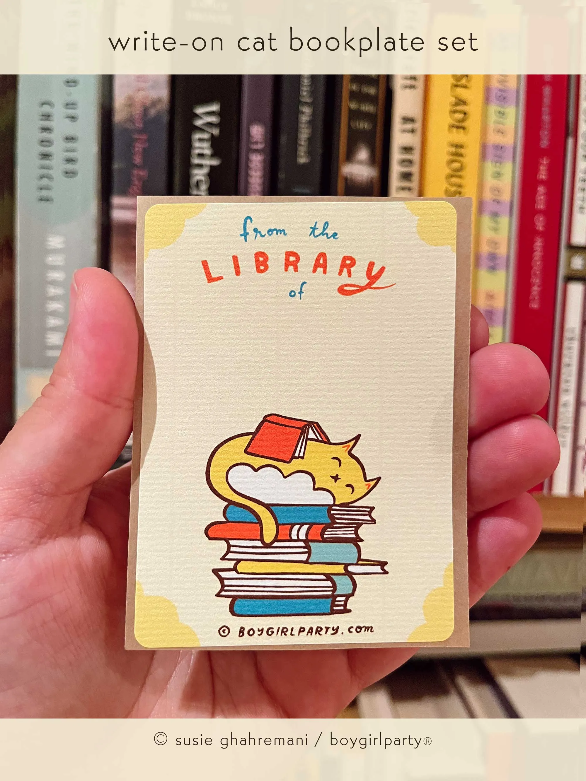 Yellow Cat Bookplate Stickers (Ex Libris Book Labels) Set of 6
